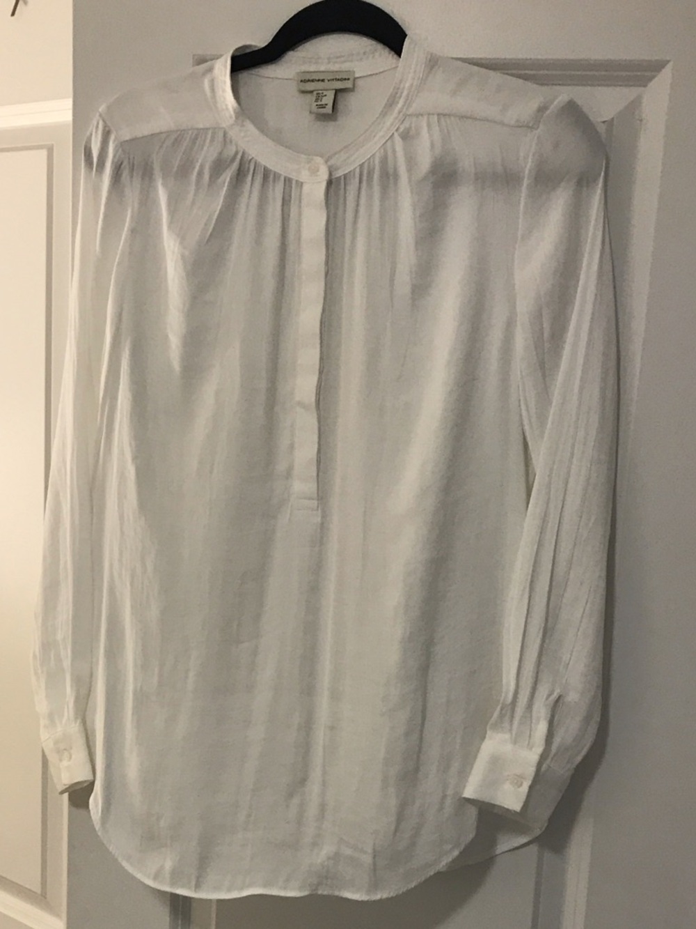Adrienne Vittadini White Band-Collar Long Sleeve Blouse
